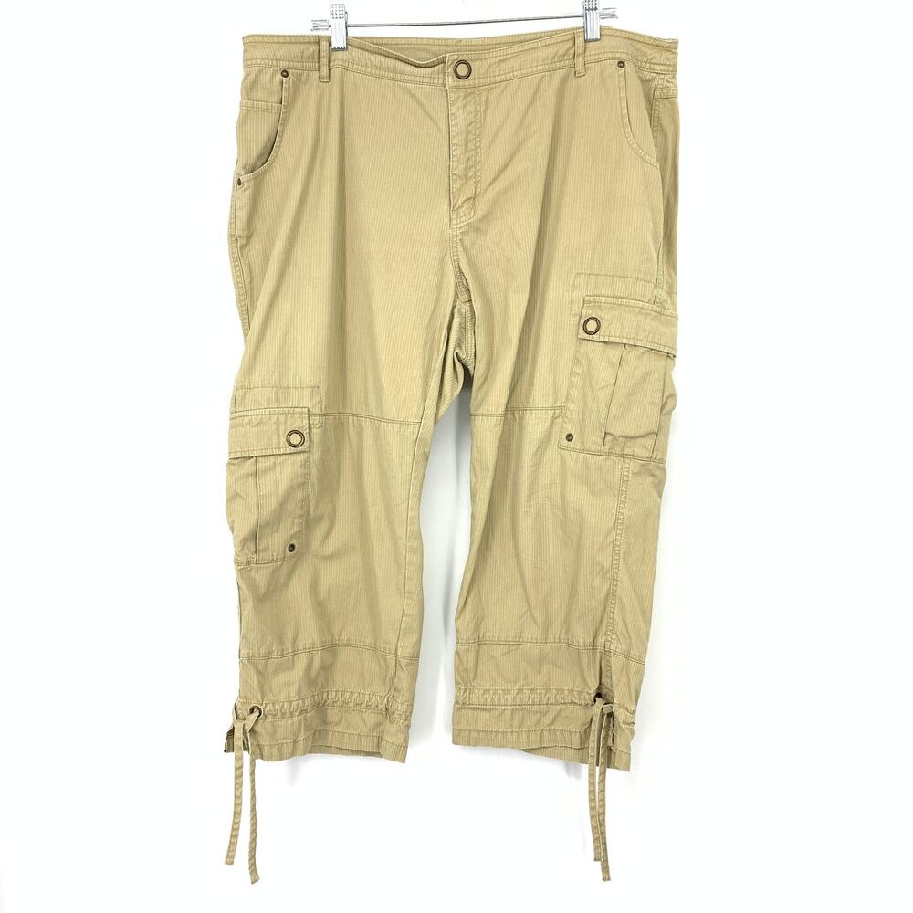 Vintage Y2K Crop Cargo Pants Womens Size 18 Tan Cinched Hems